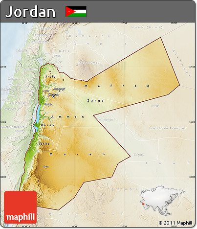 Physical Map of Jordan, lighten