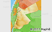 Physical Map of Jordan, political shades outside
