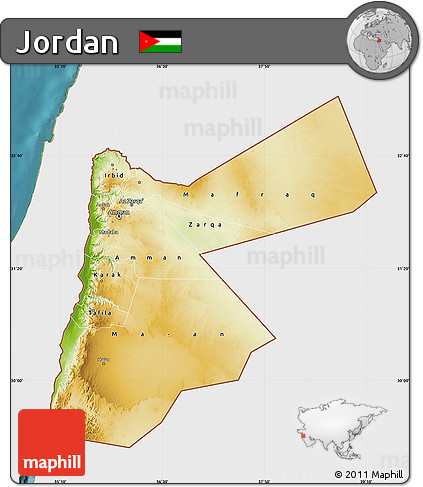 Physical Map of Jordan, single color outside, satellite sea