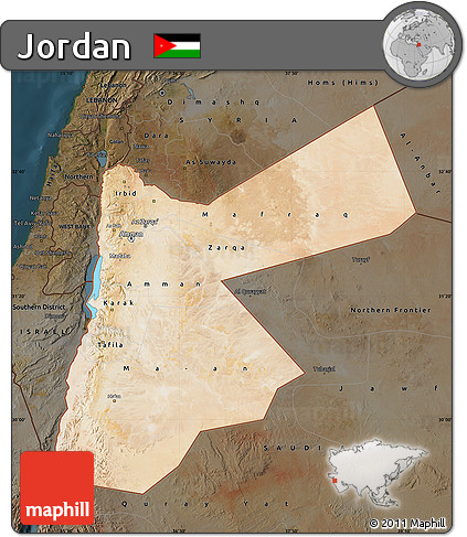 Satellite Map of Jordan, darken