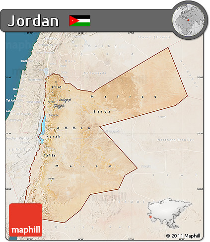 Satellite Map of Jordan, lighten, land only