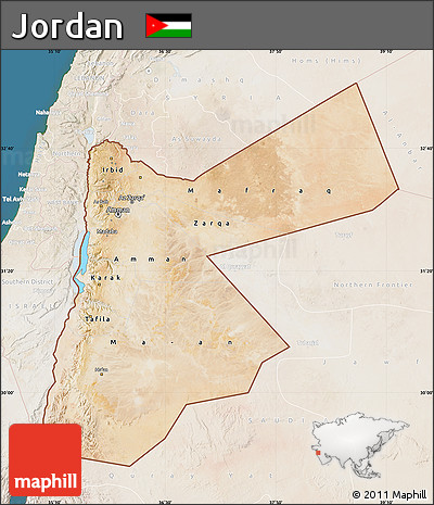 Satellite Map of Jordan, lighten, land only