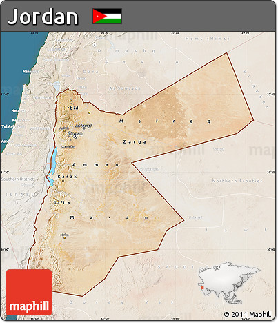 Satellite Map of Jordan, lighten, land only