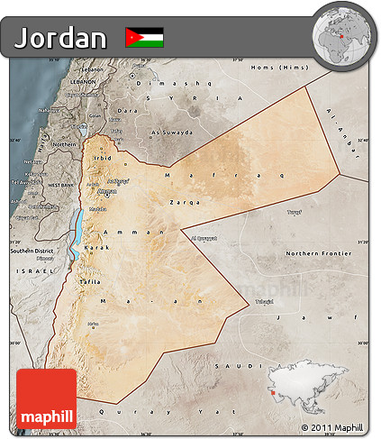 Satellite Map of Jordan, semi-desaturated