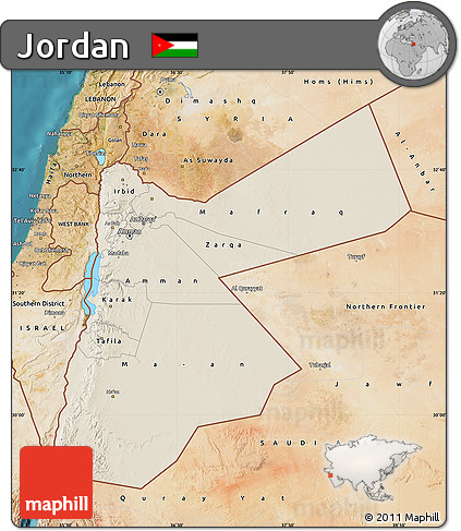 Shaded Relief Map of Jordan, satellite outside