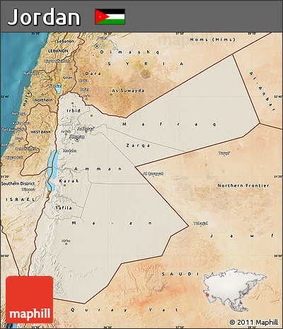 Shaded Relief Map of Jordan, satellite outside