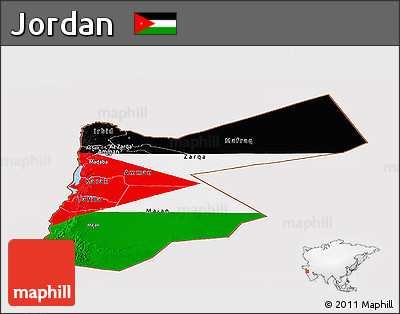 Flag Panoramic Map of Jordan, flag centered