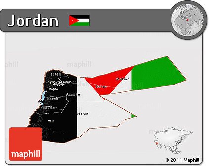 Flag Panoramic Map of Jordan, flag aligned to the middle