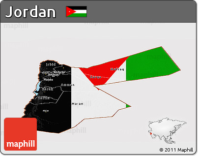 Flag Panoramic Map of Jordan, flag aligned to the middle