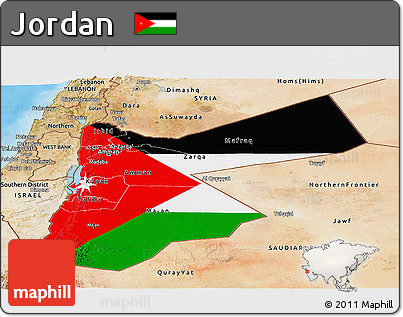 Flag Panoramic Map of Jordan, satellite outside, bathymetry sea