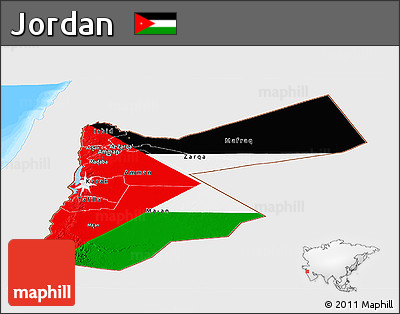 Flag Panoramic Map of Jordan, single color outside, bathymetry sea