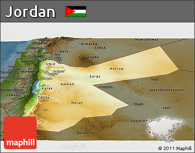 Physical Panoramic Map of Jordan, darken