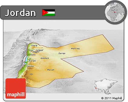 Physical Panoramic Map of Jordan, lighten, desaturated
