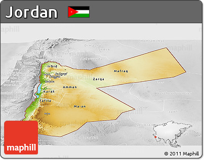 Physical Panoramic Map of Jordan, lighten, desaturated