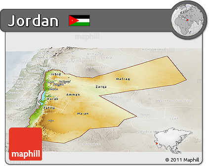 Physical Panoramic Map of Jordan, lighten, semi-desaturated