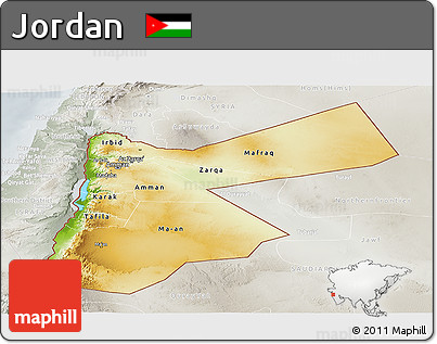 Physical Panoramic Map of Jordan, lighten, semi-desaturated