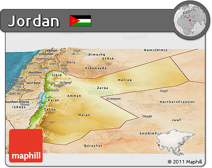 Physical Panoramic Map of Jordan, satellite outside