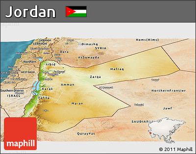 Physical Panoramic Map of Jordan, satellite outside
