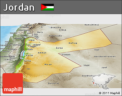 Physical Panoramic Map of Jordan, semi-desaturated, land only