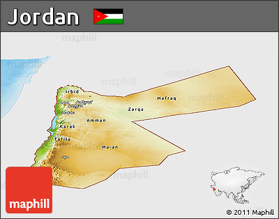 Physical Panoramic Map of Jordan, single color outside
