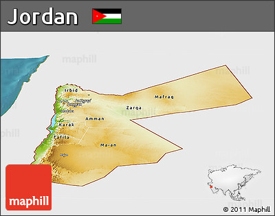 Physical Panoramic Map of Jordan, single color outside, satellite sea
