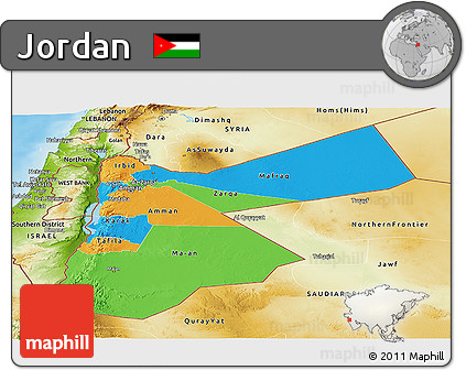Political Panoramic Map of Jordan, physical outside