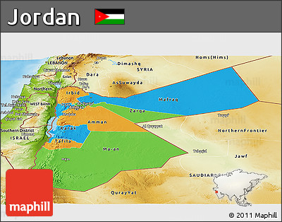 Political Panoramic Map of Jordan, physical outside