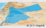 Political Shades Panoramic Map of Jordan, satellite outside, bathymetry sea