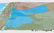 Political Shades Panoramic Map of Jordan, semi-desaturated, land only
