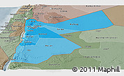 Political Shades Panoramic Map of Jordan, semi-desaturated