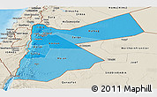 Political Shades Panoramic Map of Jordan, shaded relief outside