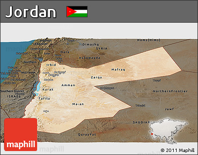 Satellite Panoramic Map of Jordan, darken, land only