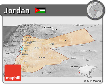 Satellite Panoramic Map of Jordan, desaturated