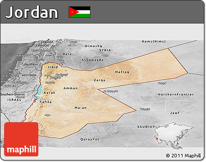 Satellite Panoramic Map of Jordan, desaturated
