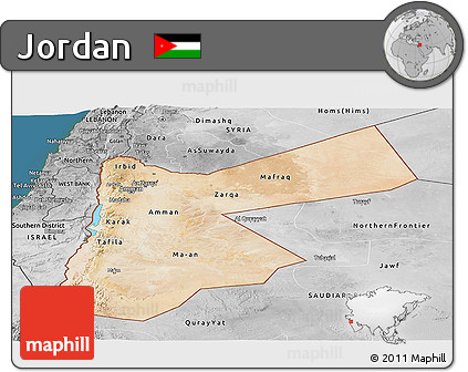 Satellite Panoramic Map of Jordan, desaturated, land only