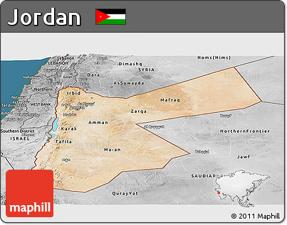 Satellite Panoramic Map of Jordan, desaturated, land only