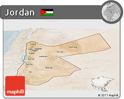 Satellite Panoramic Map of Jordan, lighten