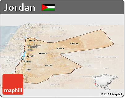 Satellite Panoramic Map of Jordan, lighten