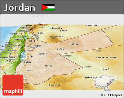 Satellite Panoramic Map of Jordan, physical outside