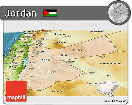 Satellite Panoramic Map of Jordan, physical outside, satellite sea