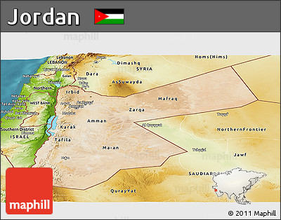 Satellite Panoramic Map of Jordan, physical outside, satellite sea