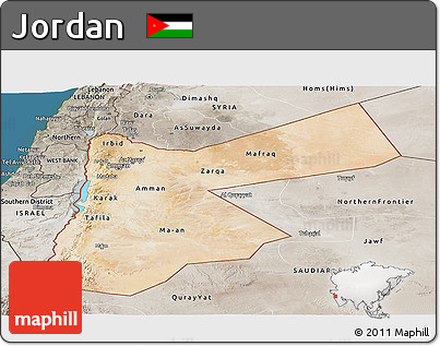 Satellite Panoramic Map of Jordan, semi-desaturated, land only
