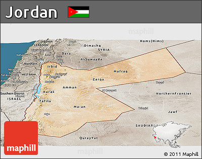 Satellite Panoramic Map of Jordan, semi-desaturated, land only