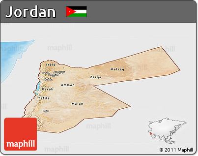 Satellite Panoramic Map of Jordan, single color outside, shaded relief sea