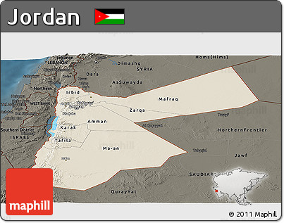 Shaded Relief Panoramic Map of Jordan, darken