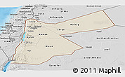 Shaded Relief Panoramic Map of Jordan, desaturated, land only