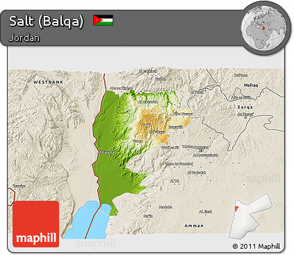 Physical 3D Map of Salt (Balqa), shaded relief outside