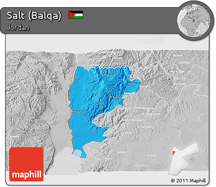 Political 3D Map of Salt (Balqa), lighten, desaturated