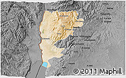 Satellite 3D Map of Salt (Balqa), darken, desaturated