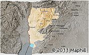 Satellite 3D Map of Salt (Balqa), darken, semi-desaturated